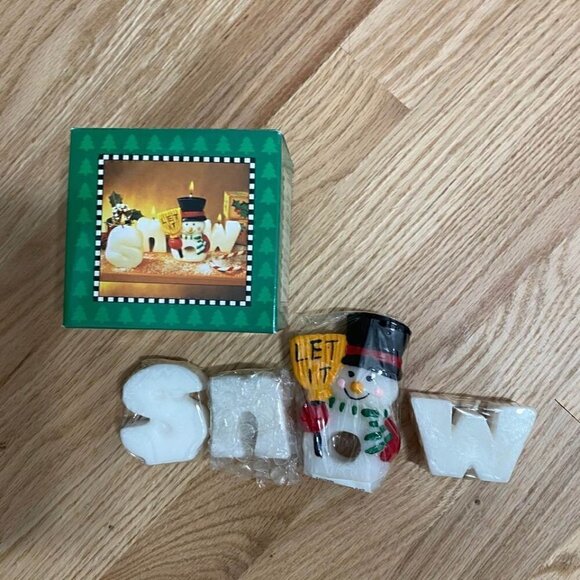 Snow Miniature Candle Set NIB Christmas Decor Vintage - Picture 1 of 2